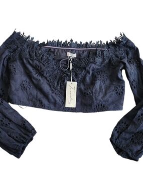 NWT Twosisters The Label Zia Off Shoulder Cropped Top Women's 14 Navy Blue Fairy